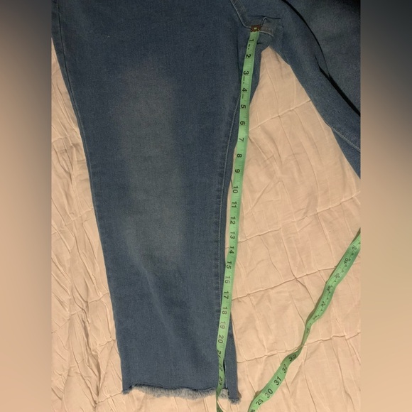Blue 3X Cropped Flare Wide Leg Jeans with Raw Hem elastic pull on jeans - Picture 7 of 8